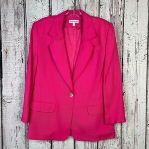 Vintage David Brooks Bright Pink Blazer Jacket Size 6 Rayon & Linen Lined Dressy